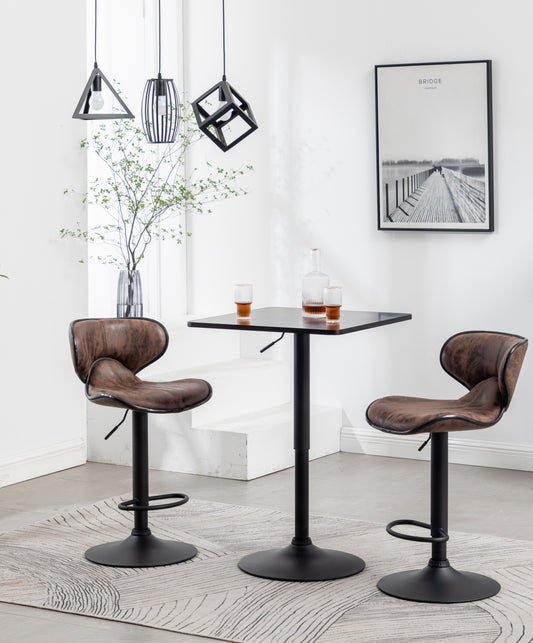 BTExpert Black Adjustable 27–36" Industrial Bar Table, Swivel Wood Top Square Pub Bistro