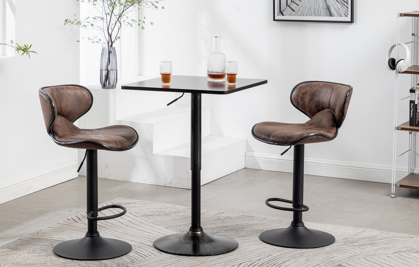 BTExpert Golden Black Adjustable 27–36" Industrial Metal Bar Table, Swivel Square Cocktail Wood Top Pub Bistro