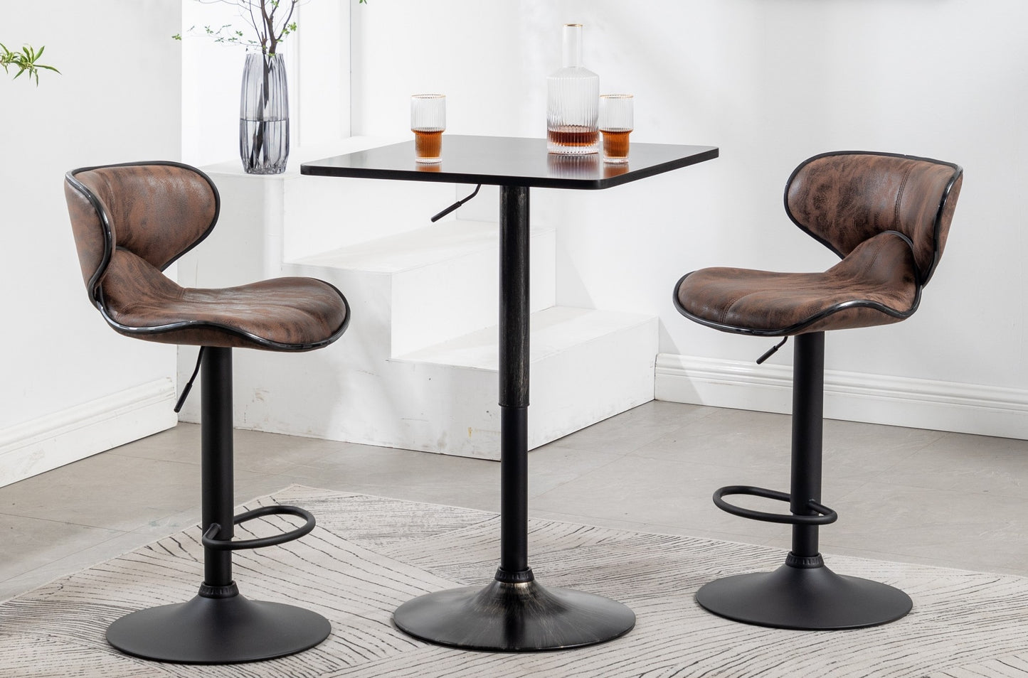 BTExpert Golden Black Adjustable 27–36" Industrial Metal Bar Table, Swivel Square Cocktail Wood Top Pub Bistro