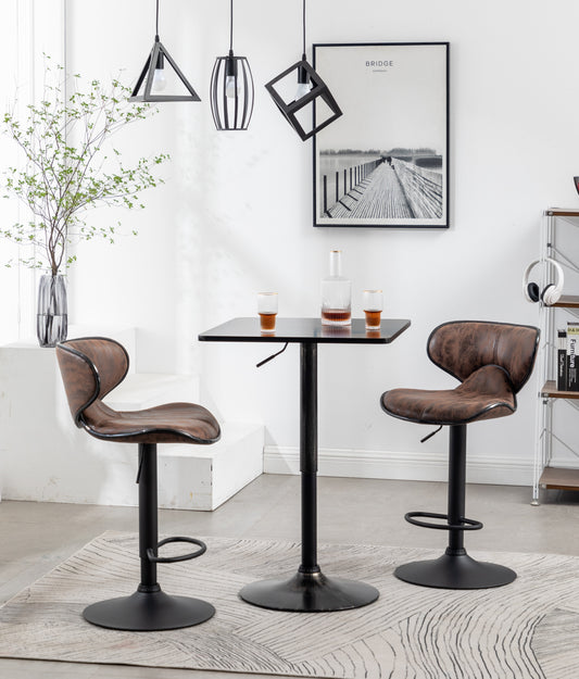 BTExpert Golden Black Adjustable 27–36" Industrial Metal Bar Table, Swivel Square Cocktail Wood Top Pub Bistro