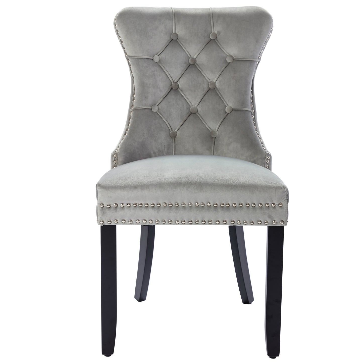 BTExpert High Back Velvet Tufted Nailhead Upholstered Dining Chairs Solid Wood, Ring - Set of 2