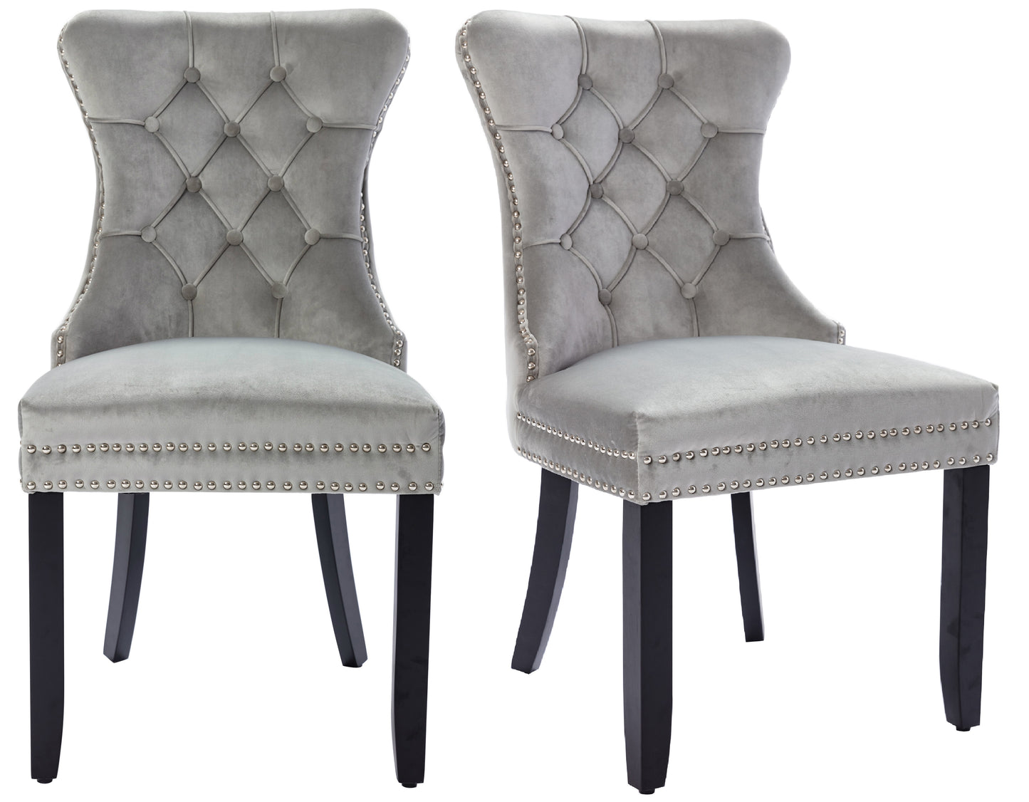 BTExpert High Back Velvet Tufted Nailhead Upholstered Dining Chairs Solid Wood, Ring - Set of 2