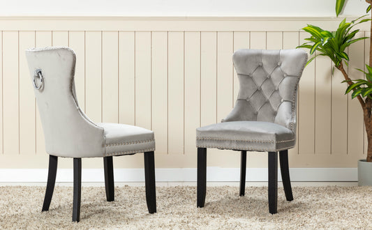 BTExpert High Back Velvet Tufted Nailhead Upholstered Dining Chairs Solid Wood, Ring - Set of 2