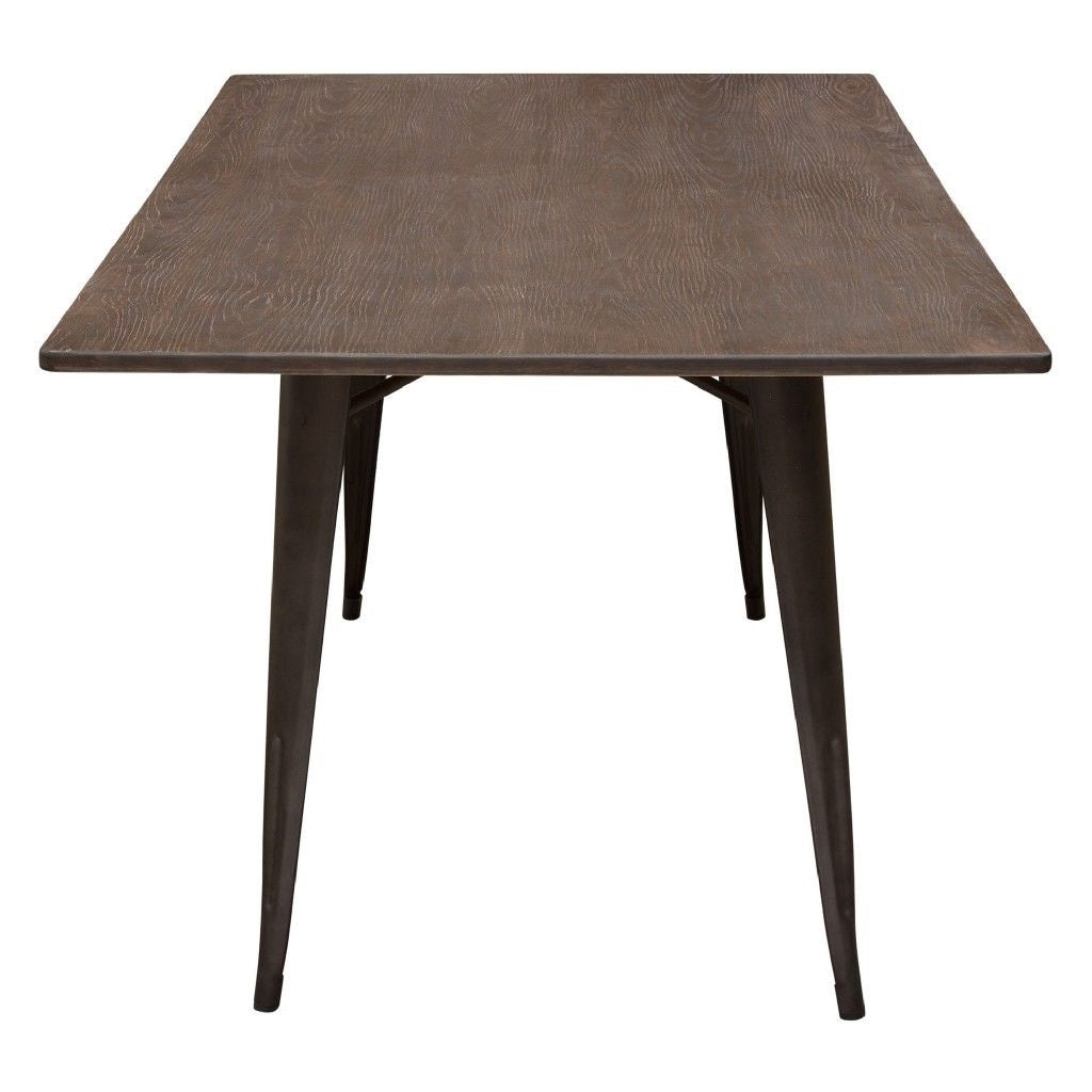 BTExpert Industrial Antique Distressed Rustic Steel Metal Dining Rectangle Wood Table