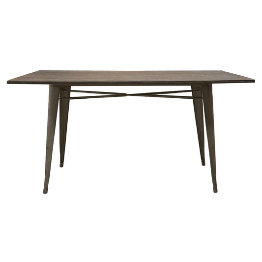 Industrial Antique Distressed Rustic Steel Metal Dining Rectangle Wood Table