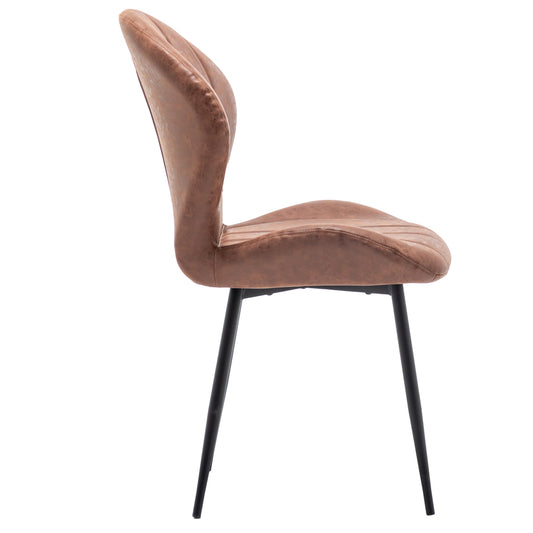 BTEXPERT Bucket Upholstered Antique Brown PU Leather Accent Dining Chair - Set of 2