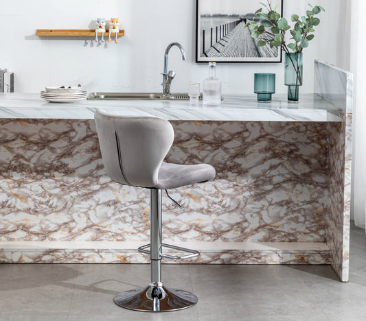 BTExpert Modern Nedaa Velvet Adjustable 36–44" High Back Bar Stools Grey Upholstered - Set of 2