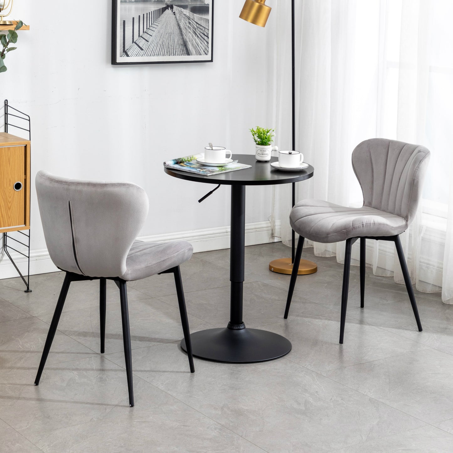 BTEXPERT Upholstered Modern Premium Grey Velvet Accent Dining Chair - Set of 2