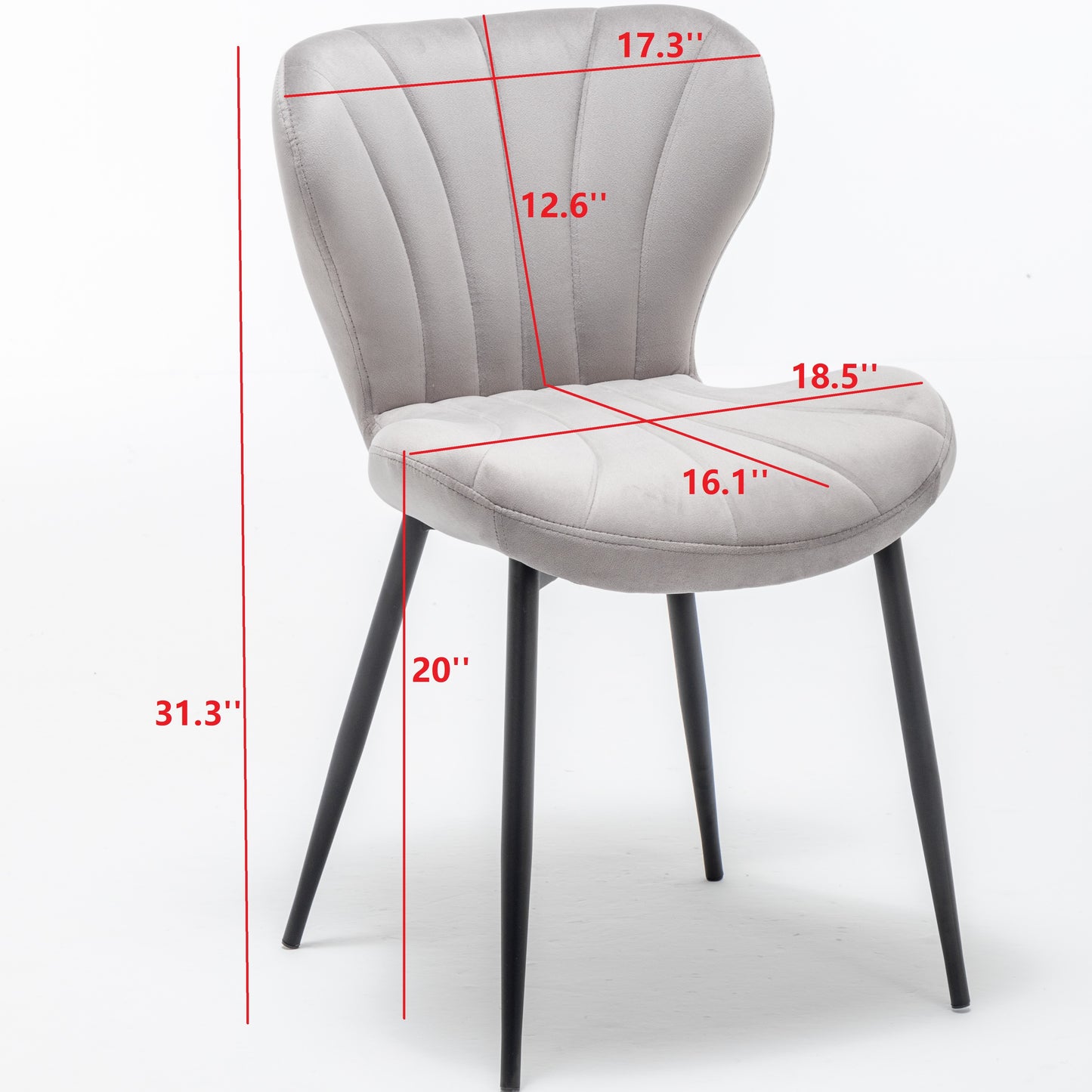 BTEXPERT Upholstered Modern Premium Grey Velvet Accent Dining Chair - Set of 2