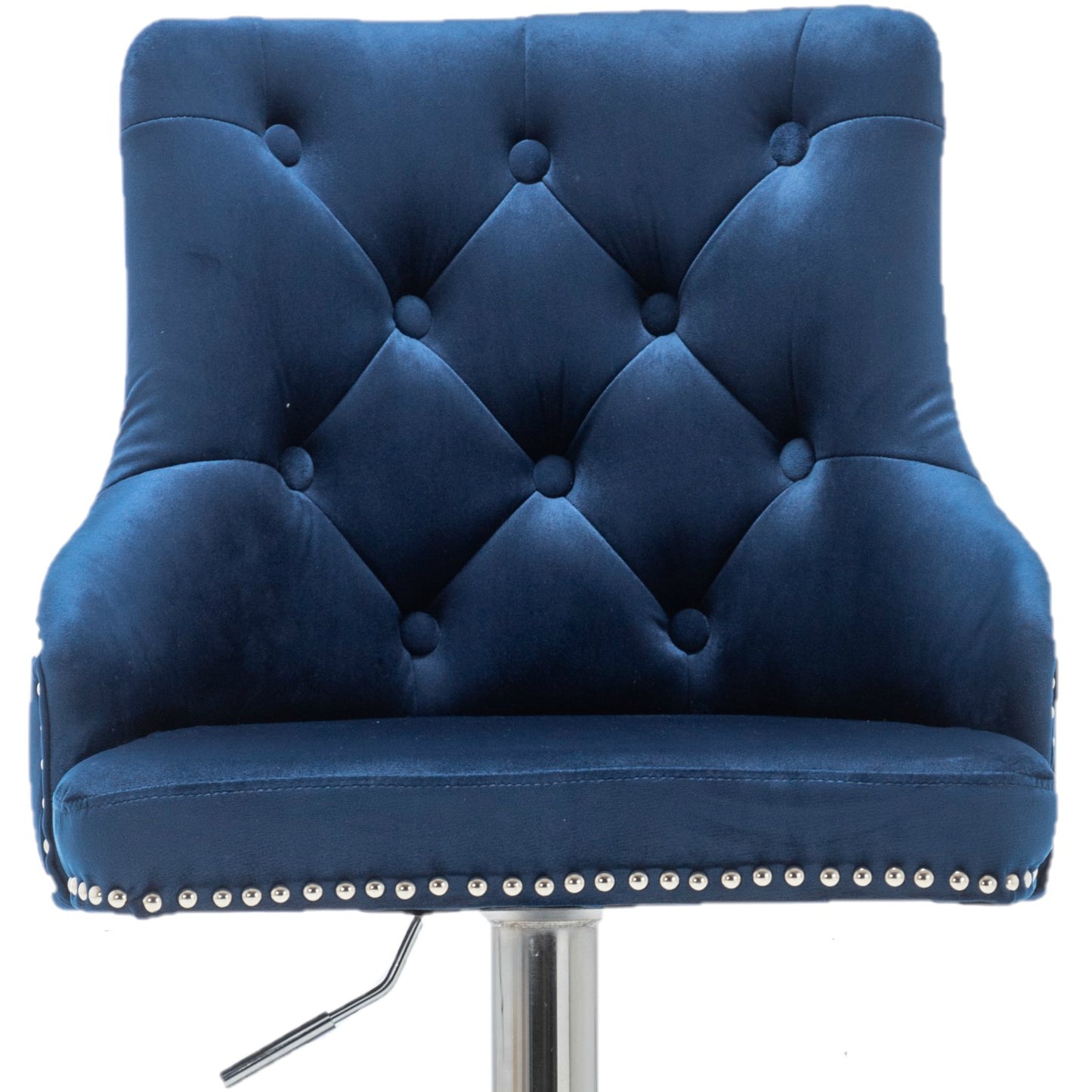 BTEXPERT Upholstered Dining Adjustable Seat, High Back Stool Bar Chairs Blue Tufted - Set of 2