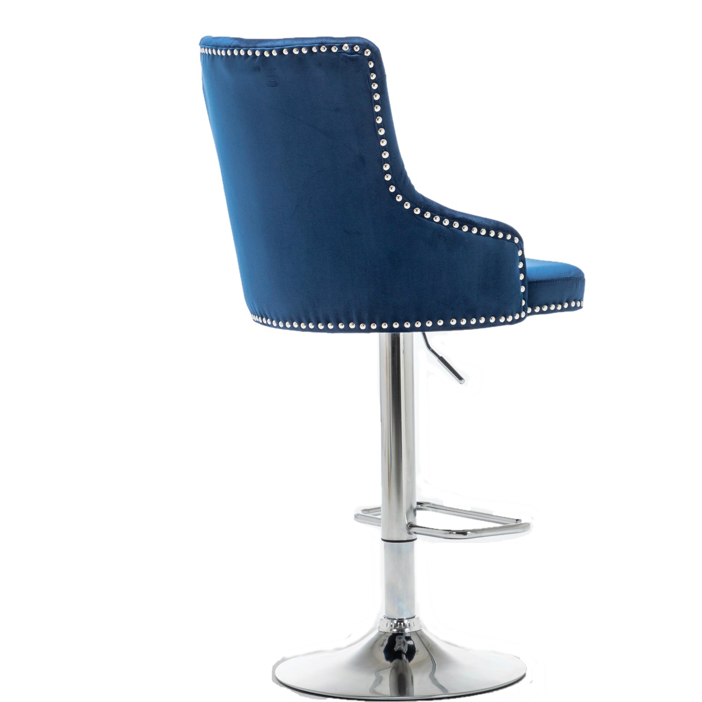 BTEXPERT Upholstered Dining Adjustable Seat, High Back Stool Bar Chairs Blue Tufted