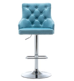 BTExpert Upholstered Dining Adjustable Seat, High Back Stool Bar Chair Teal Tufted Barstool