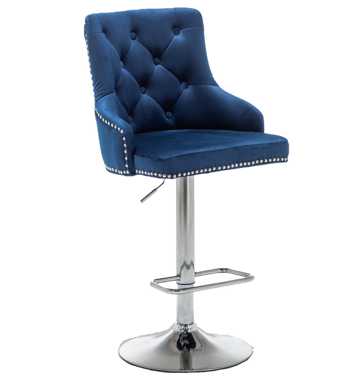 BTEXPERT Upholstered Dining Adjustable Seat, High Back Stool Bar Chairs Blue Tufted