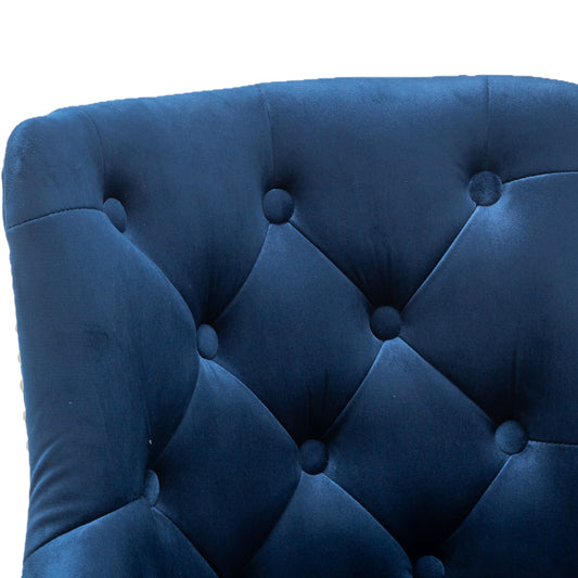 BTEXPERT Upholstered Dining Adjustable Seat, High Back Stool Bar Chairs Blue Tufted - Set of 2