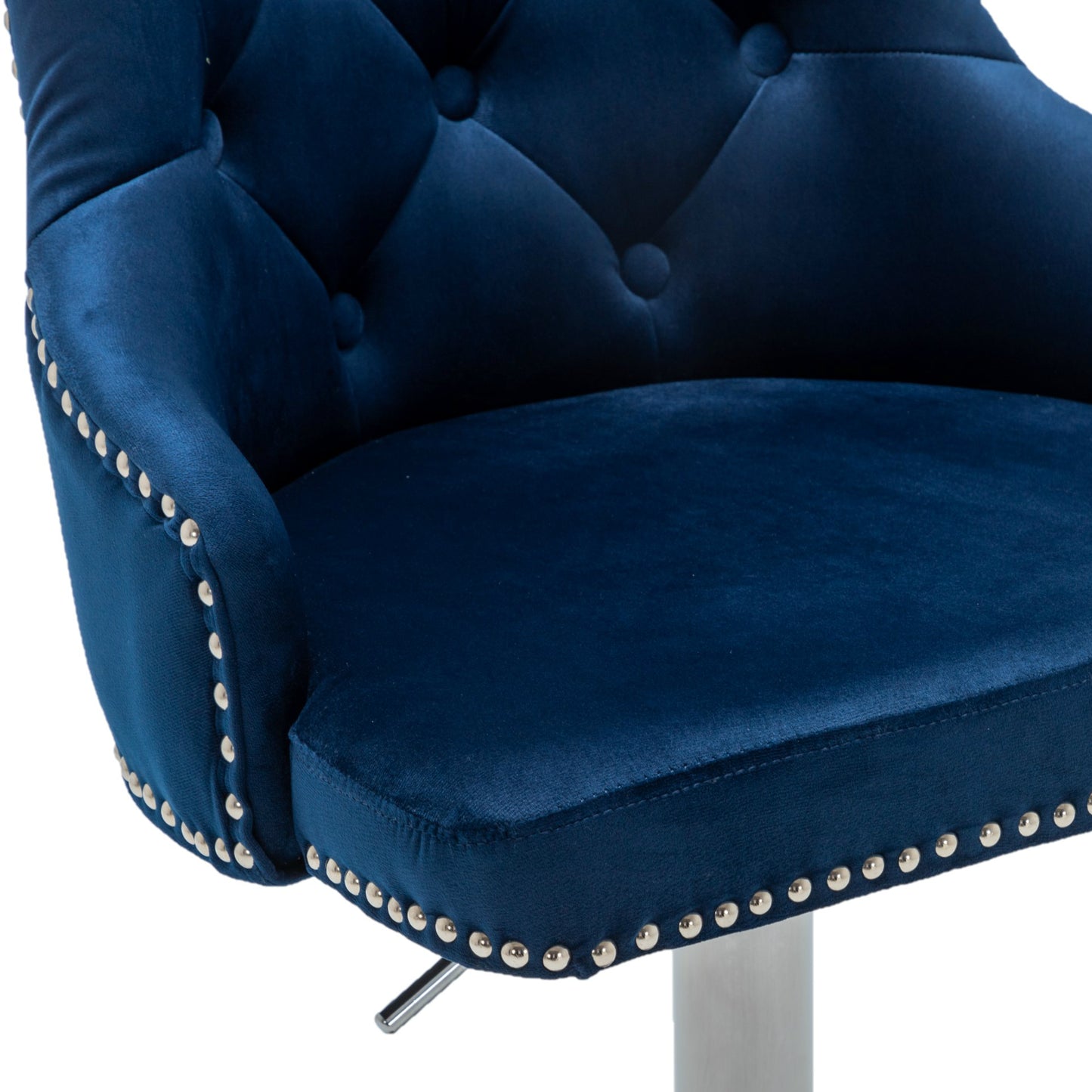 BTEXPERT Upholstered Dining Adjustable Seat, High Back Stool Bar Chairs Blue Tufted - Set of 2