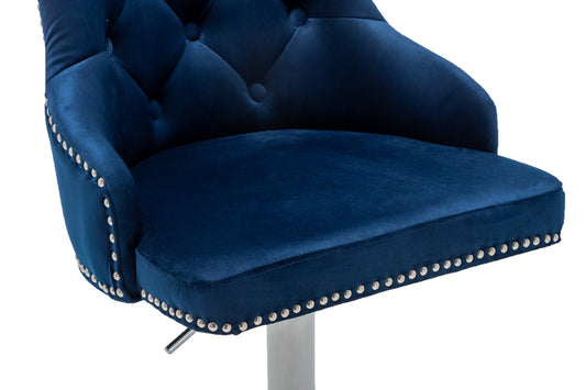 BTEXPERT Upholstered Dining Adjustable Seat, High Back Stool Bar Chairs Blue Tufted