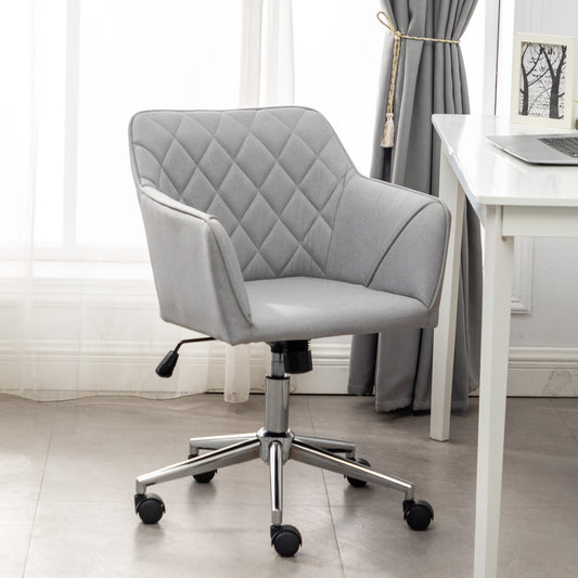 Gray Bucket Office 360 Swivel Diamond Tufted Plush Make-Up Vanity Office Task Executive Chair