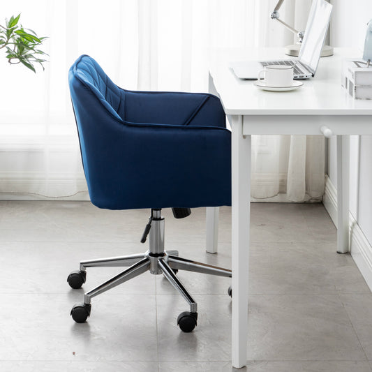 Executive Chair Blue Bucket Office 360 Swivel Diamond Tufted Plush Make-Up Vanity Office Job