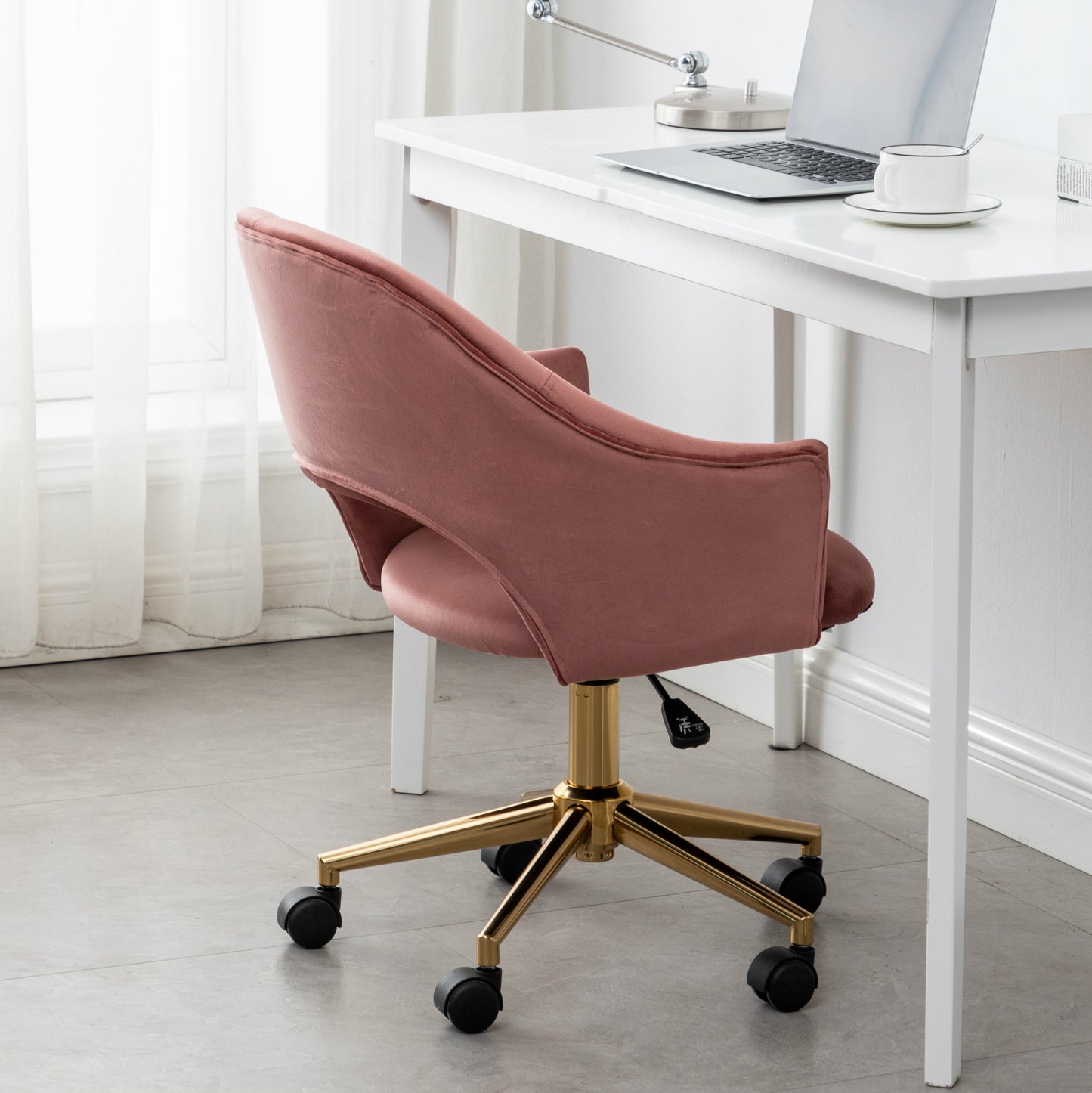 BTExpert Rose Gold Velvet Vanity Office Chair, Plush Elegant Design with Golden Frame