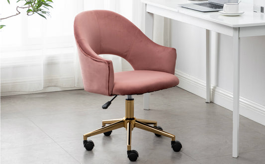 BTExpert Rose Gold Velvet Vanity Office Chair, Plush Elegant Design with Golden Frame