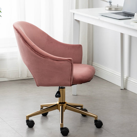 BTExpert Rose Gold Velvet Vanity Office Chair, Plush Elegant Design with Golden Frame