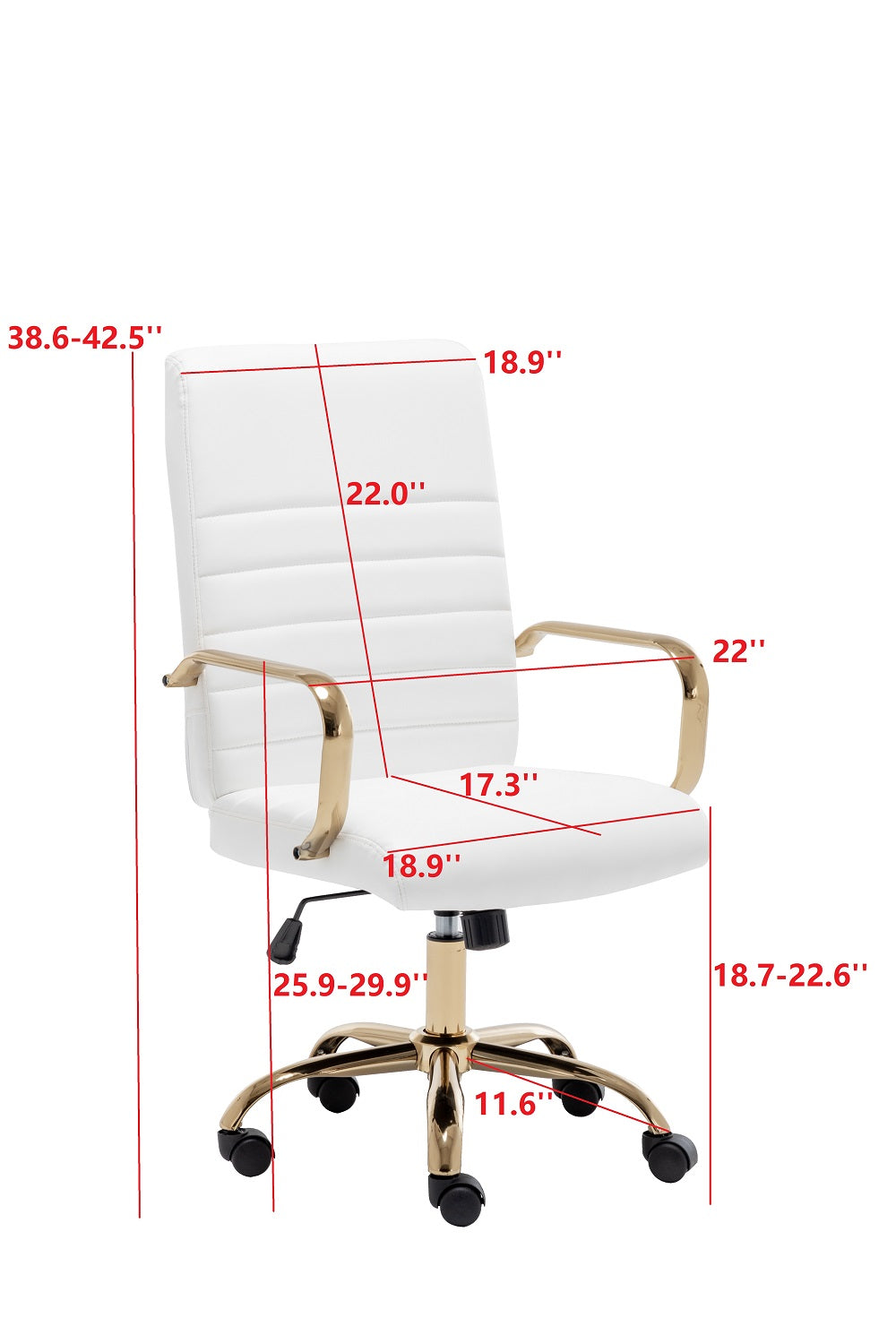BTEXPERT Ergonomic White Faux Leather Adjustable Home Office Arm Chair Golden Finish