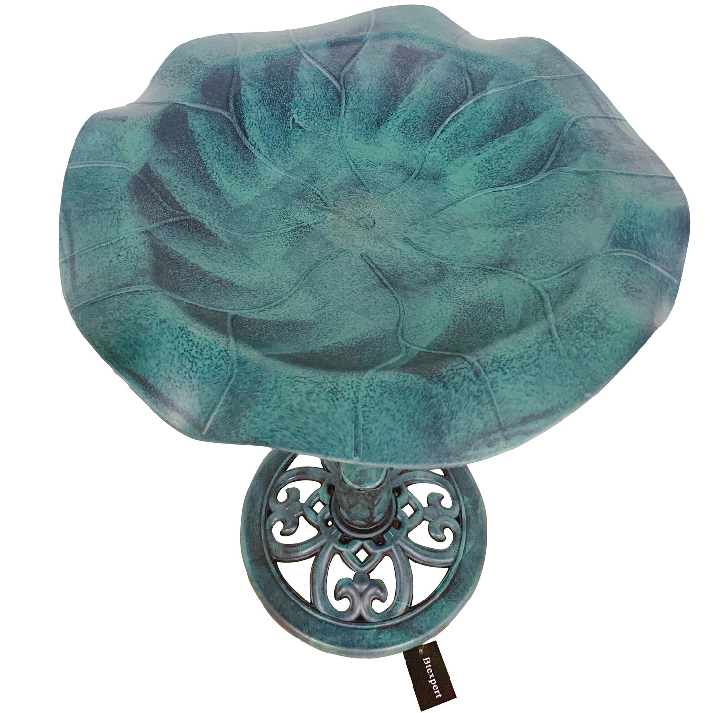 Verdigris Lily Leaf Pedestal Outdoor Garden Floral Bird Bath Decoration Accent