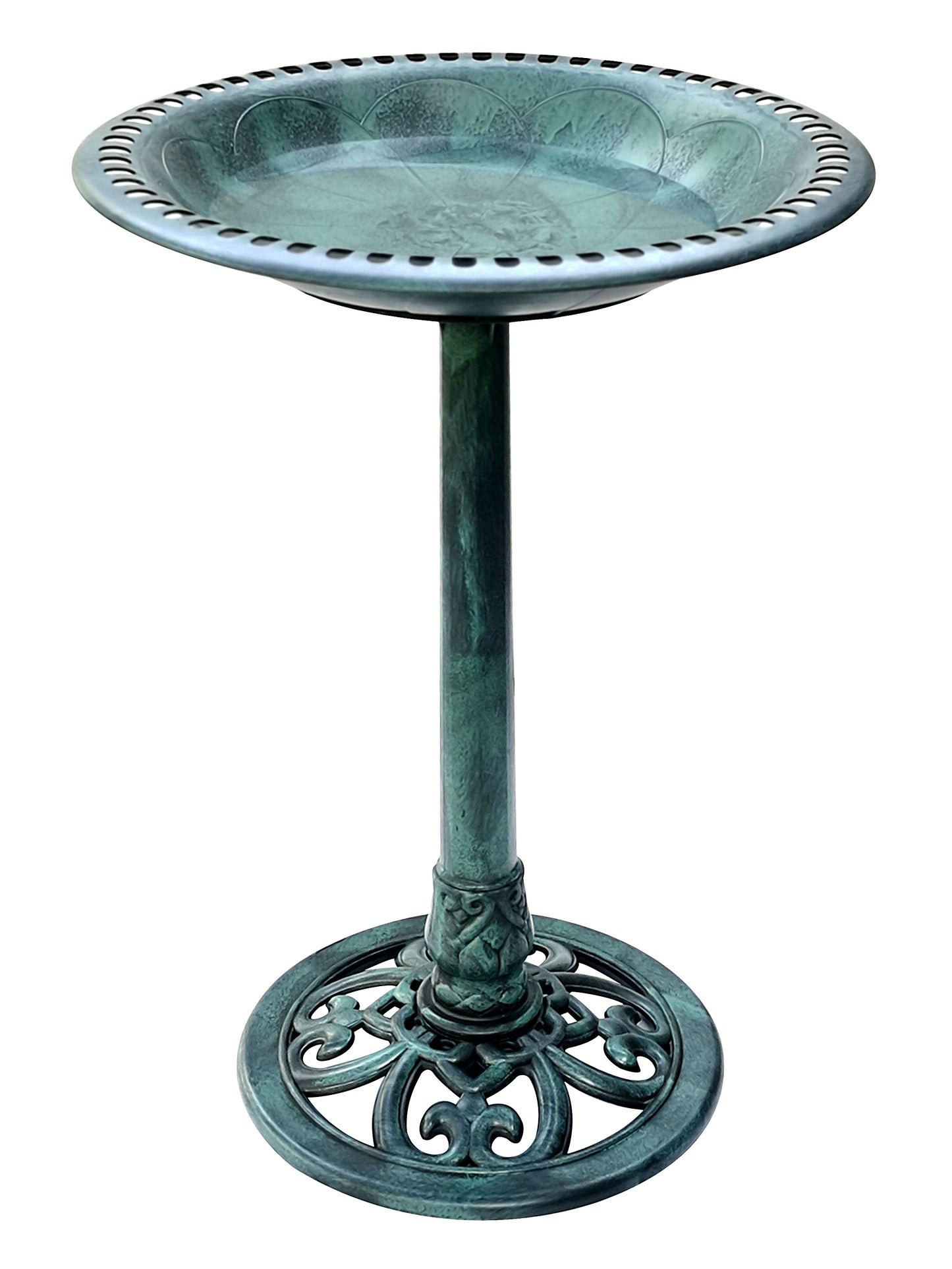 BTExpert Birdbath Green 28" Pedestal Antique Resin Outdoor Garden Décor with Fleur-de-lis Accents