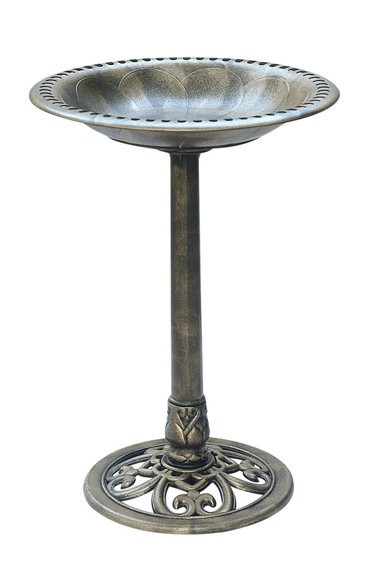 BTExpert Birdbath Copper Bronze 28" Pedestal, Antique Outdoor Garden Resin Fleur de Lis Decoration
