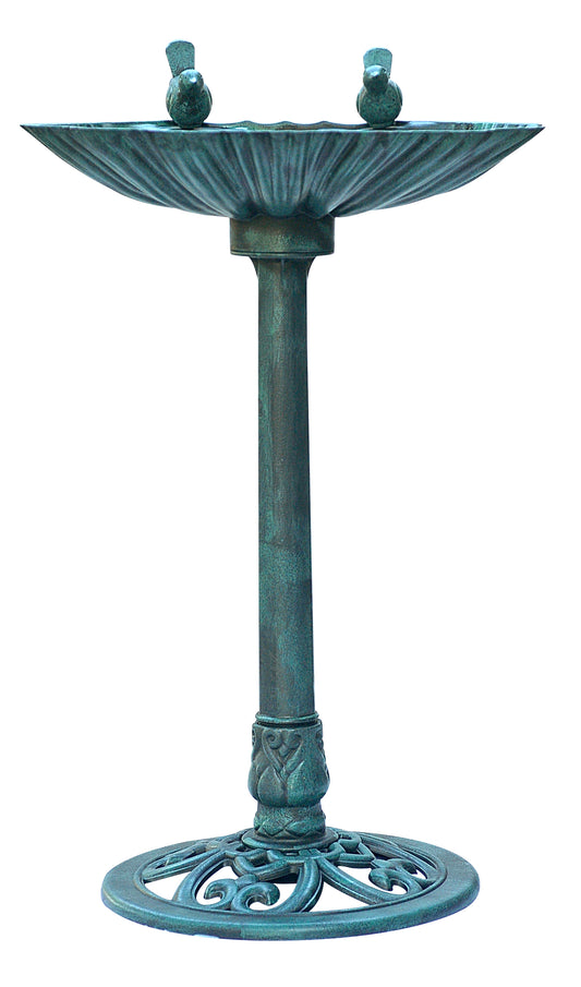 BTExpert Bronze 32" Pedestal Birdbath – Antique Resin Outdoor Garden Décor with Fleur-de-lis & Sparrow Statues