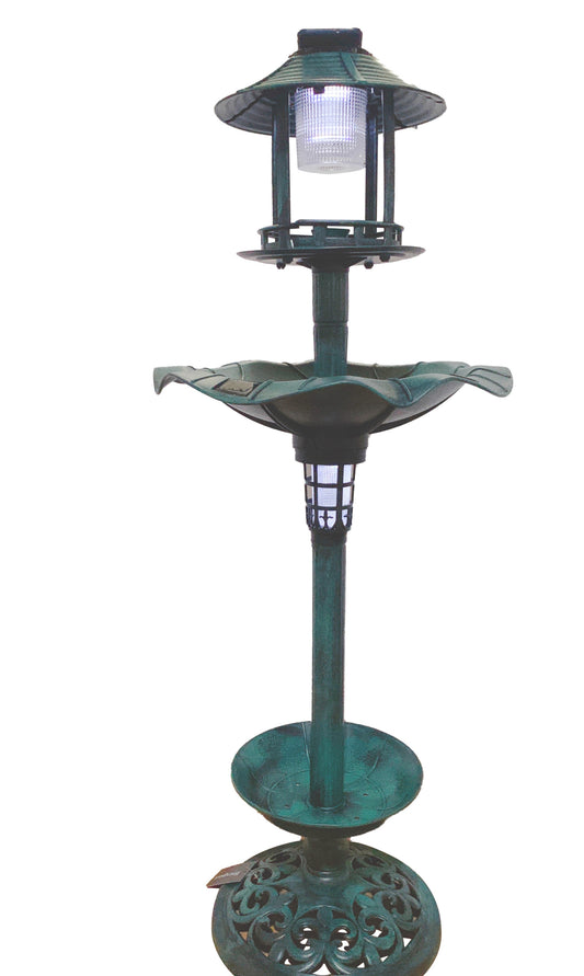 BTExpert Birdbath Vintage Green Solar Lighted Garden Fountain Planter Decoration Accents