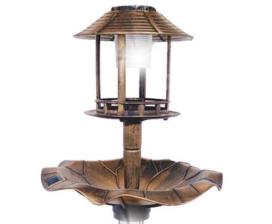 BTExpert Birdbath Vintage Gold Solar Lighted Pedestal Garden Fountain Decoration Accents