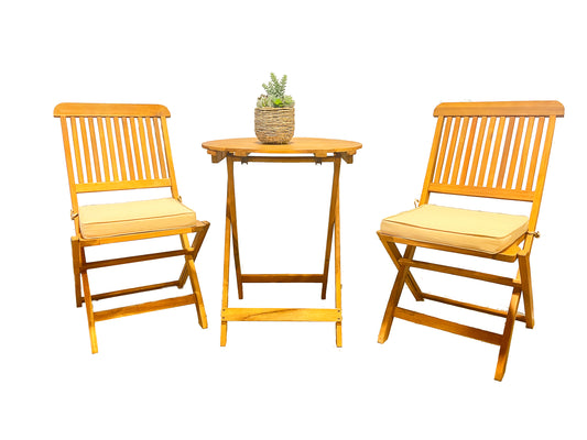 BTExpert Acacia Wood Folding Patio Chairs, Teak Finish with Tan Cushions, Fully Assembled for Garden Outdoor - Set of 4