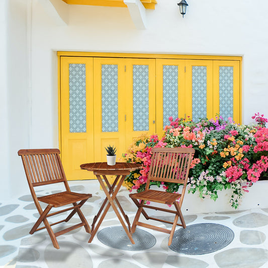 BTExpert Outdoor 3-Piece Folding Patio Bistro Set, Round Coffee Table & 2 Chairs with Tan Cushions