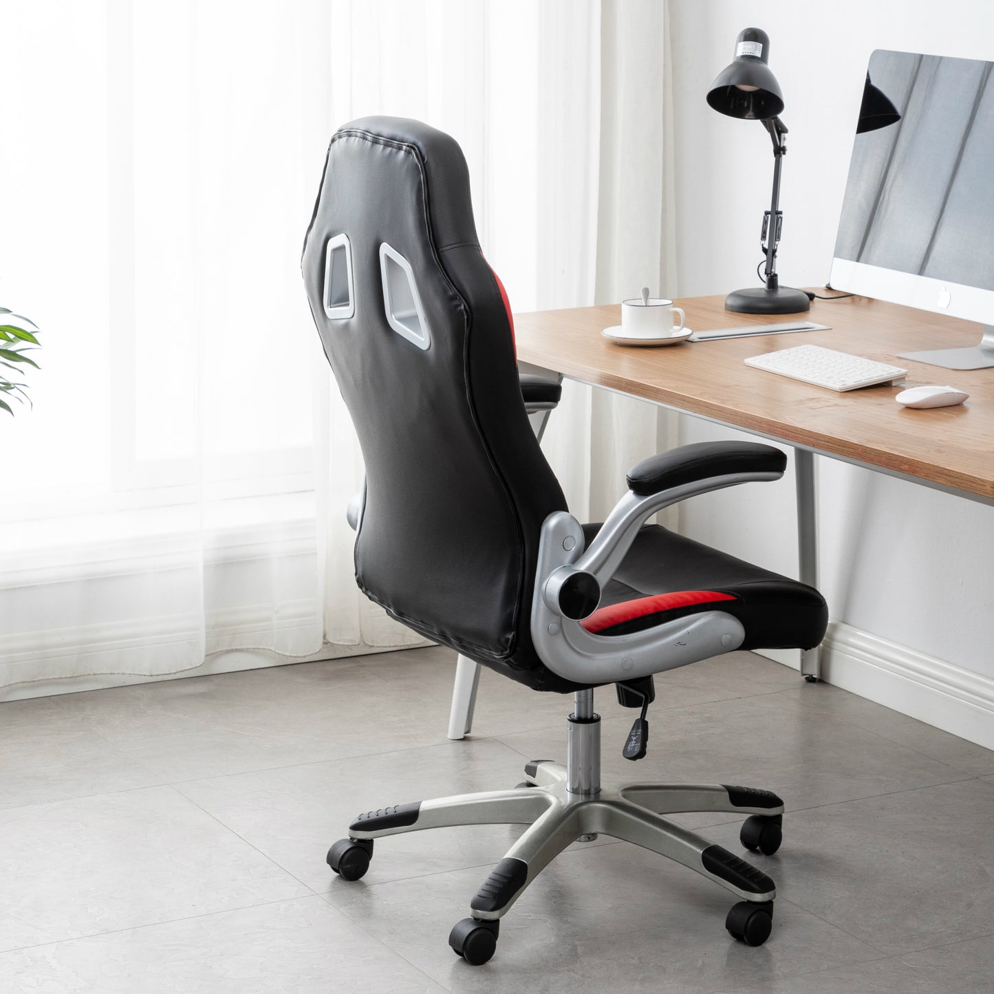 Ergonomic Swivel Adjustable Lumbar Support Tilt Executive Gaming Chair Black Red