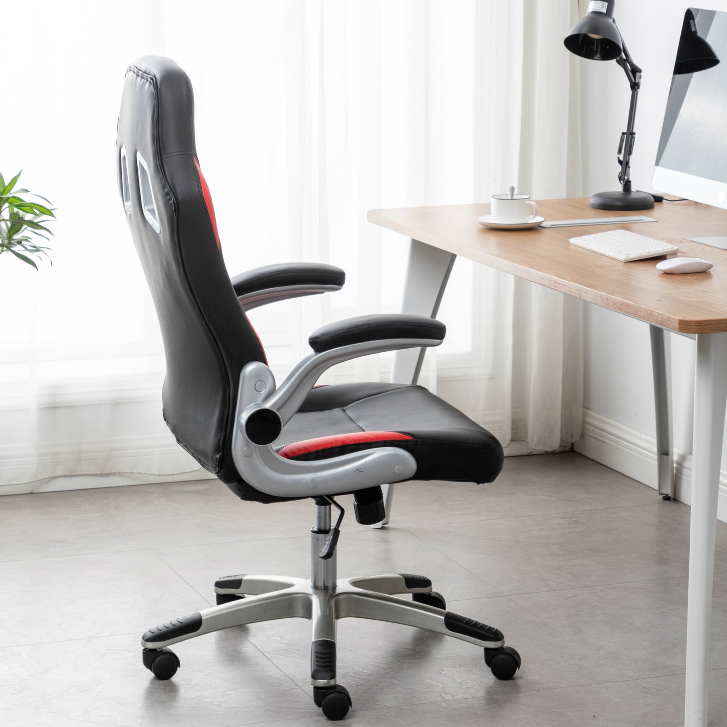 Ergonomic Swivel Adjustable Lumbar Support Tilt Executive Gaming Chair Black Red