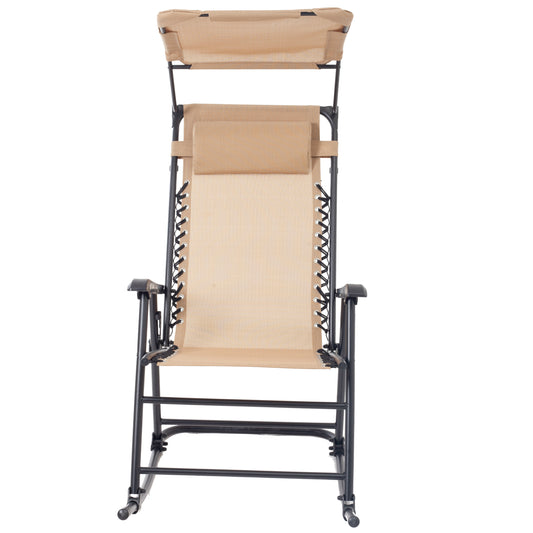 BTExpert Zero Gravity Outdoor Rocking Chair with Canopy, Headrest & Armrests, Beige