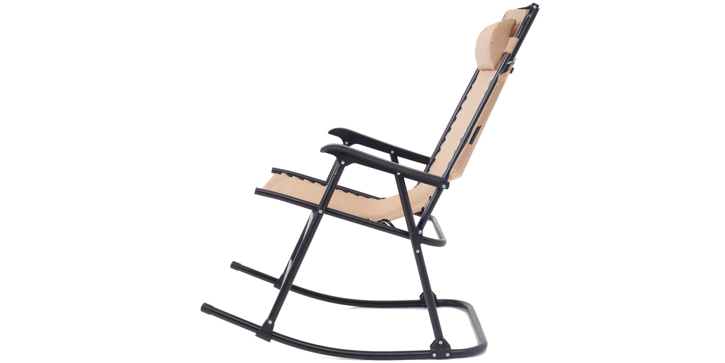 BTExpert Zero Gravity Outdoor Rocking Chair with Canopy, Headrest & Armrests, Beige