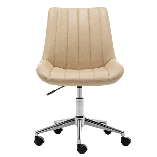 Home Office Desk Faux Leather Adjustable Beige Leisure Chrome Base Swivel Chair