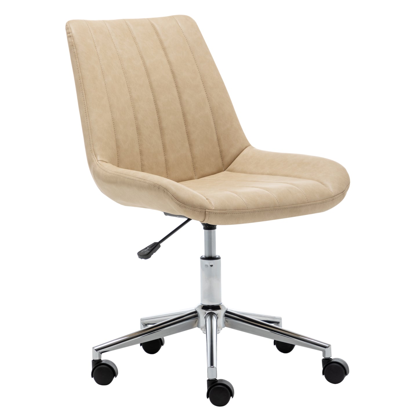 Home Office Desk Faux Leather Adjustable Beige Leisure Chrome Base Swivel Chair