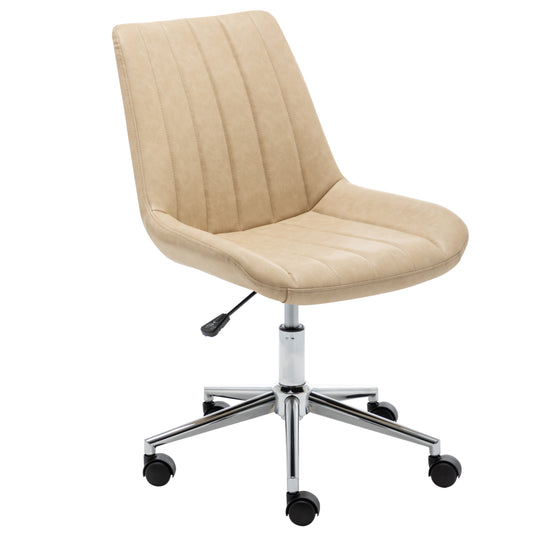 Home Office Desk Faux Leather Adjustable Beige Leisure Chrome Base Swivel Chair