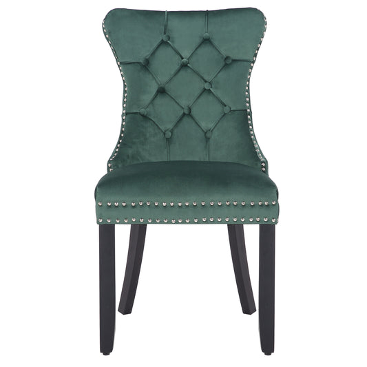 BTExpert Green High Back Velvet Tufted Upholstery, Wood Accent Nail Trim Ring Leisure Dining Chair