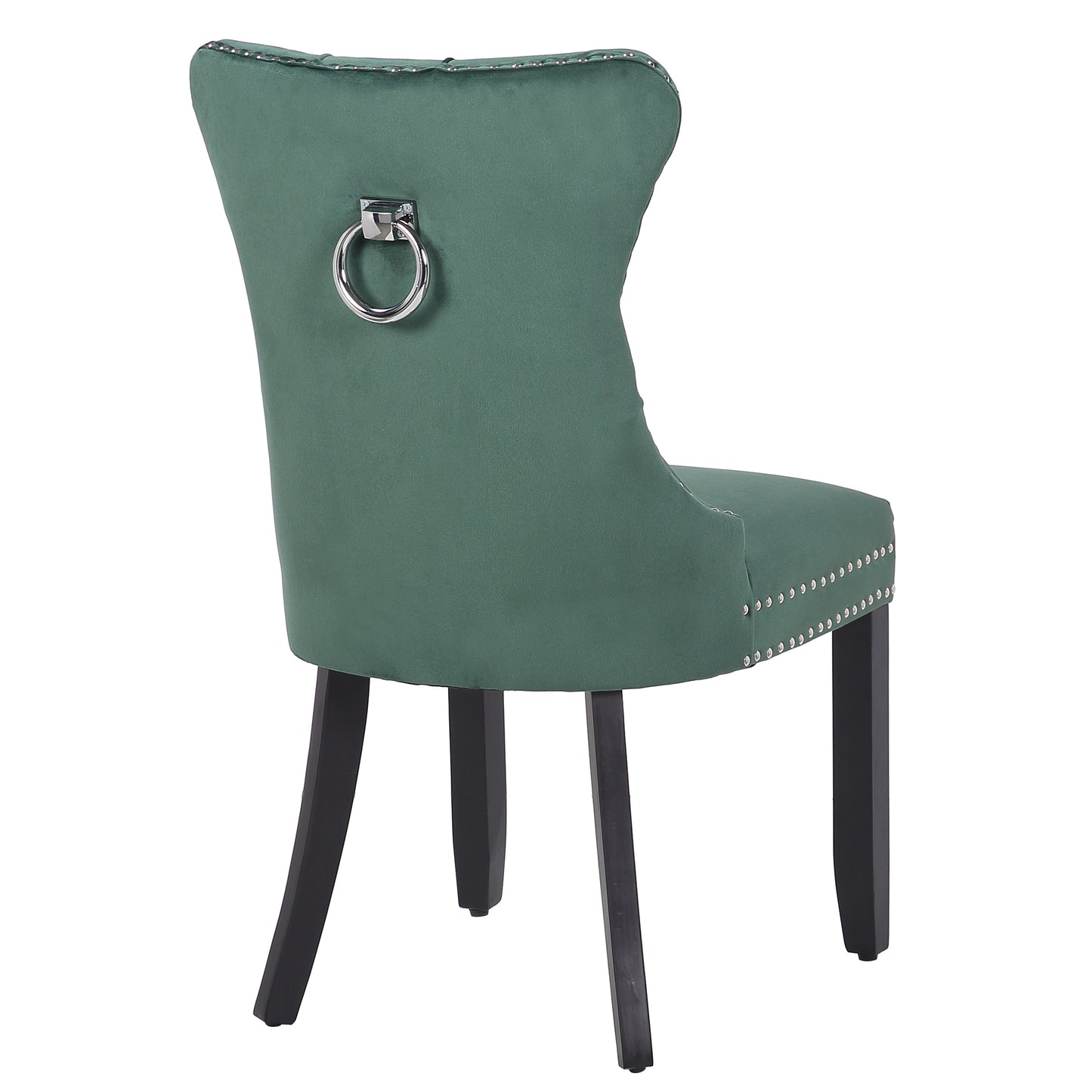 BTExpert Green High Back Velvet Tufted Upholstered Dining Chairs, Solid Wood, Nail Trim, Ring Accent - Set of 2