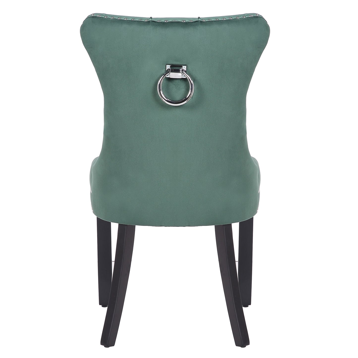 BTExpert Green High Back Velvet Tufted Upholstered Dining Chairs, Solid Wood, Nail Trim, Ring Accent - Set of 2