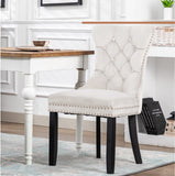 BTExpert White High Back Velvet Tufted Upholstery, Solid Wood Nail Trim, Ring Dining Chair