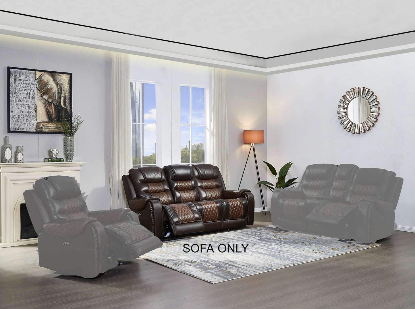 BTExpert Power Motion 3-Seater Recliner Sofa, USB, Two-Tone Brown Top Grain Leather