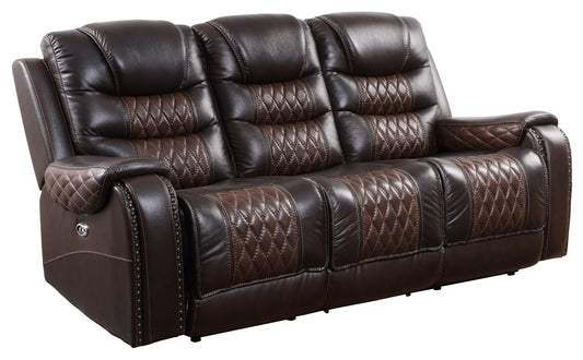 BTExpert Power Motion 3-Seater Recliner Sofa, USB, Two-Tone Brown Top Grain Leather