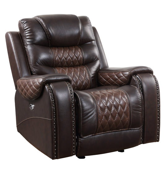 BTExpert Power Motion Recliner Chair with USB, Electric Recliner, Two-Tone Brown Top Grain Leather