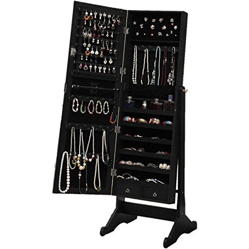 Premium Black Cheval Mirror Jewelry Cabinet Armoire Box Stand Organizer Case