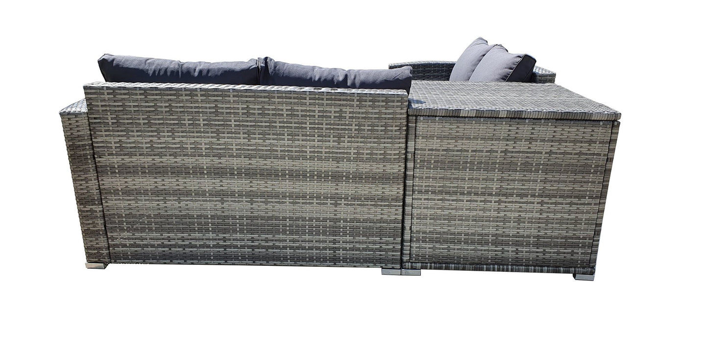 BTExpert 4-Piece Outdoor Sectional Sofa Set, Rattan Patio Storage Table & Cushions, Poolside Wicker Furniture, Summer Grey
